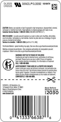 Vista 2 de Duracell - 2025 batería de litio de 3V - batería de larga duración - 2 unidades (el embalaje puede variar)