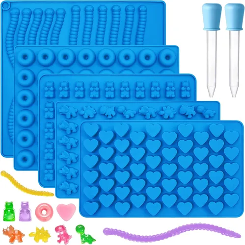 Vista 11 de Sidosir 4 piezas de moldes de gomitas de fruta gomosas, moldes de gomitas de caramelo de silicona antiadherentes con 2 cuentagotas