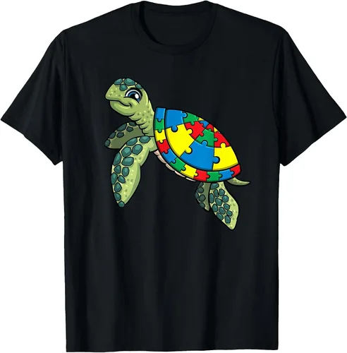Vista 13 de Turtle Puzzle Pieces for Autism Awareness Kids Women Teacher T-Shirt Asphalt Grey