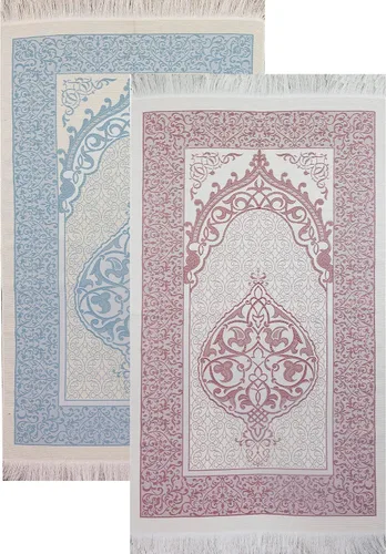 Vista 9 de Modefa Alfombra de oración de chenilla tejida musulmana, otomana negra + azul Felpa fina y tafetán turco intrincada metalizado otomano otomano