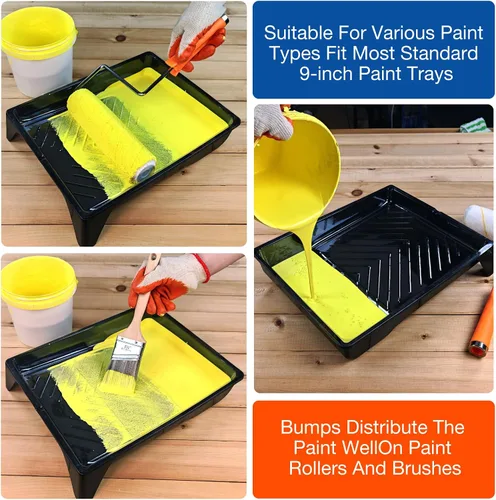 Vista 6 de Great Andrew Paquete de 4 Forros para Bandejas de Pintura de 9 Pulgadas, 2 Bandejas de Plástico Resistente con 2 Forros Desechables para Bandejas