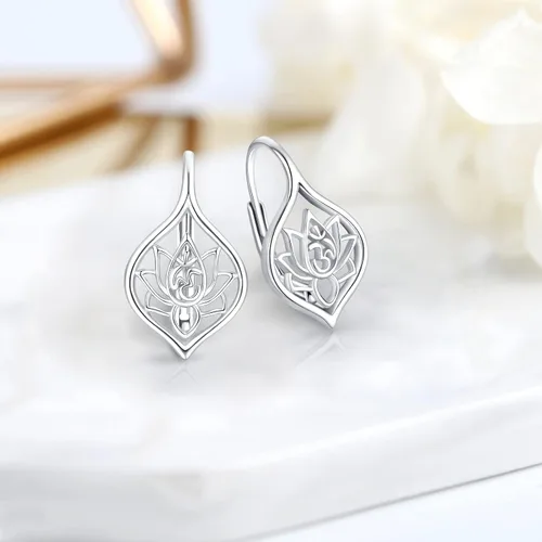 Vista 2 de LOOVE Regalo para el día de la madre, gato, árbol de la vida, piedra lunar, turquesa, flor, vikingo, aretes colgantes para mujeres y hombres, plata