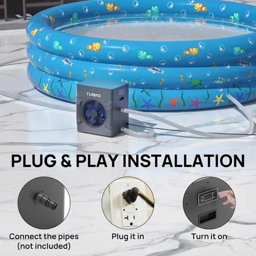 Vista 5 de TURBRO Bomba de calor para piscina, 20,000 BTU, para piscinas y spas sobre y en el suelo, alta eficiencia, todo calentador eléctrico, no necesita