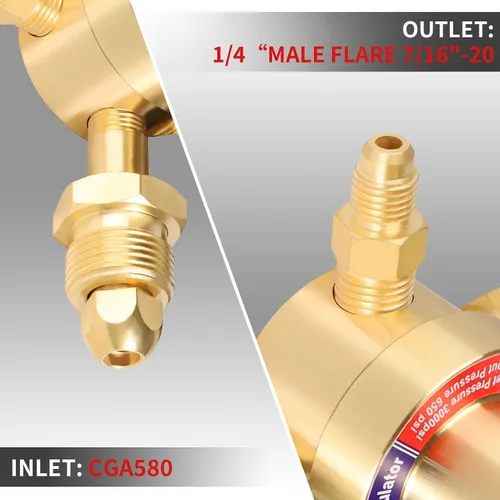 Vista 5 de BO WELD Regulador de nitrógeno con 0-800 PSI, conexión de entrada CGA580 y calibre de conexión de salida de 1/4 '' macho