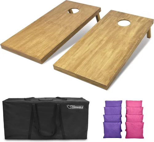 Vista 60 de GoSports 4 ft x 2 ft Regulation Size Wooden Cornhole Boards Set with Light Brown Finish - Includes Carrying Case and Bean Bags Negro- gris