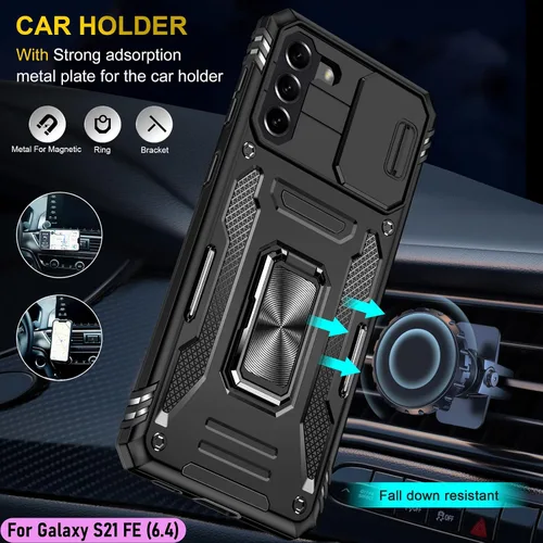 Vista 8 de Funda resistente para Samsung Galaxy S21 FE (5G), protector de parachoques de goma de doble capa de grado militar con protector de cámara