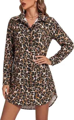 Vista 16 de LYANER Vestido camisero para mujer con cuello en V, botones, manga larga y dobladillo curvado