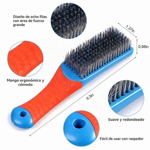 Vista 2 de 1 cepillo de acero azul de acero resistente al carbono y alambre de acero inoxidable Scratch Brush con mango ergonómico de goma