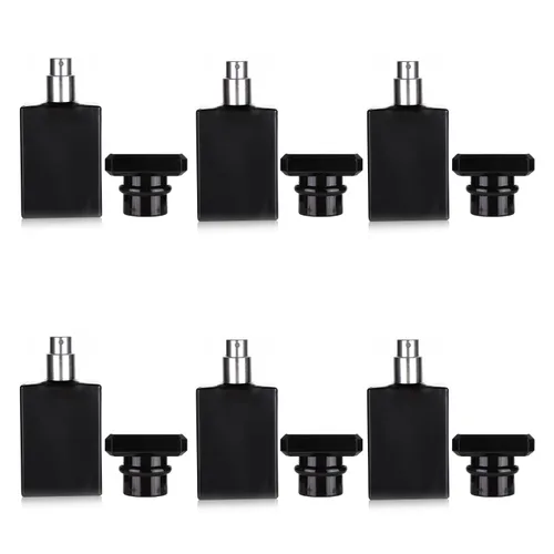 Vista 8 de Paquete de 6 botellas de perfume recargables de 1.0 fl oz / 1 onza, botella de perfume de vidrio vacía cuadrada portátil con 4 tipos de paquete de 3