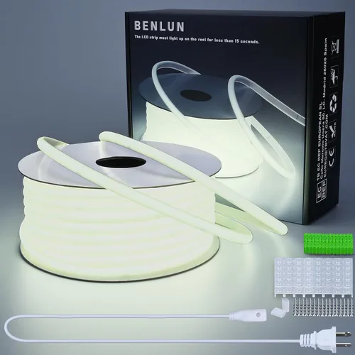 Vista 10 de BENLUN Tiras de Luces LED COB AC 110V de 98.4 pies, 3000K Luz de Cuerda LED Blanca Cálida para Exteriores Impermeable, 10W/M CRI 90+ Flexible Blanco