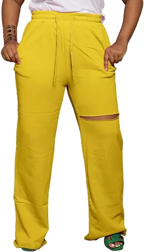 Vista 6 de PINSV Pantalones de pierna ancha para mujer, con cordón, holgados, casuales