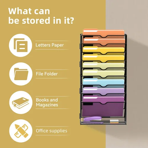 Vista 5 de SUPEASY Organizador de archivos de pared con 10 niveles para colgar papeles, carpetas, archivos, portafolios y revistas; ideal para oficina y hogar