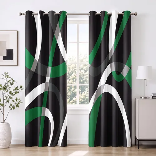 Vista 17 de weesire Cortinas opacas modernas para dormitorio, sala de estar, 2 paneles, 100% opacas, cortinas con patrón circular blanco y negro, cortinas