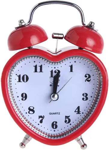 Vista 9 de Reloj despertador de plástico con forma de corazón pequeño de 3 pulgadas con forma de corazón duro, silencioso, analógico, de cuarzo