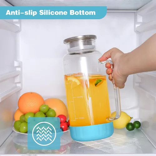 Vista 2 de Aofmee 68oz Glass Pitcher with Lid and Handle for Fridge, Blue Silicone Silicona azul
