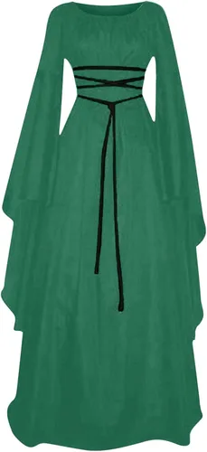 Vista 4 de Vestido de Halloween para mujer 2022 de manga larga, cuello redondo, cinturón irregular, vestido de disfraz