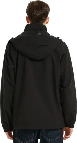 Vista 4 de MOERDENG Chaqueta impermeable para hombre, ligera, con capucha, para primavera, otoño, senderismo, viajes al aire libre