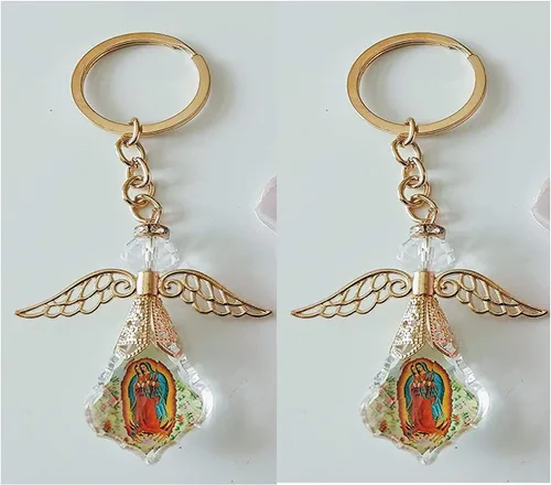 Vista 2 de VL 12 PCS Nuestra Señora de Guadalupe Favor Bautismo Primera Comunión Regalo de Memoria Angel Llaveros/Recuerdos De Mi Bautizo/Primera Comunión