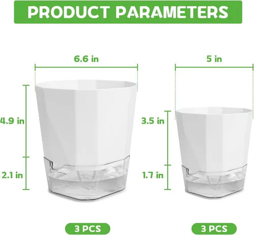 Vista 2 de GearRoot Paquete de 6 macetas de riego automático, maceta de 6.6/5 pulgadas, macetas decorativas de riego automático para plantas