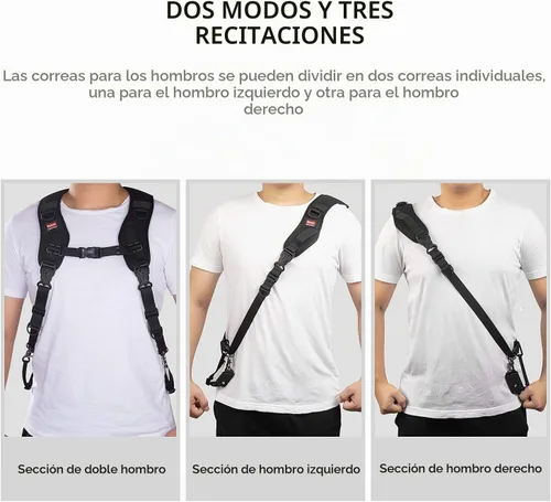 Vista 4 de Correa para cámara de doble hombro, arnés de correa de cámara de liberación rápida ajustable con correa de seguridad y paño de limpieza de lentes