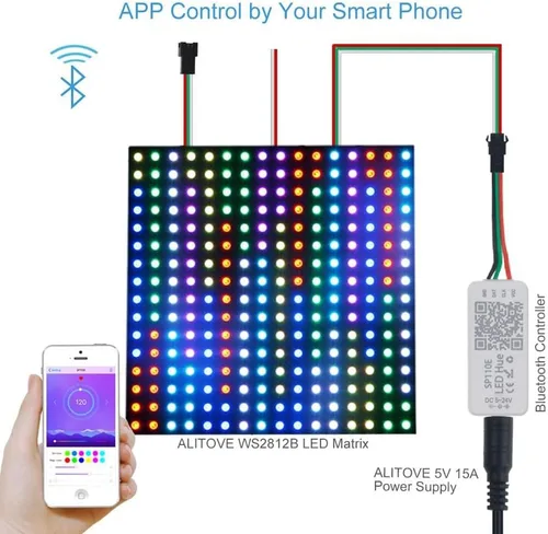 Vista 2 de ALITOVE WS2812B WS2811 direccionable LED Bluetooth controlador iOS Android App Control remoto inalámbrico DC 5V ~ 24V para SK6812 SK6812-RGBW WS2812