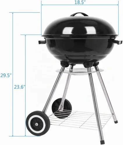 Vista 7 de Parrilla de carbón de 18 pulgadas con ruedas para cocinar al aire libre, barbacoa, barbacoa, hervidor de carbón, parrilla portátil, resistente
