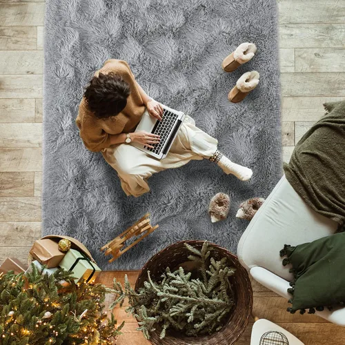 Vista 123 de Softlife Alfombra naranja para dormitorio, alfombra de felpa esponjosa para sala de estar para niñas, alfombra lanuda para niños, alfombra suave