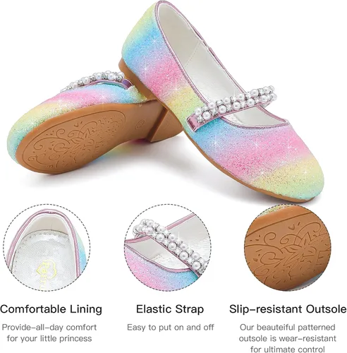 Vista 5 de Zapatos de vestir para niñas pequeñas, zapatos de flores, zapatos de princesa, boda, fiesta, zapatos planos para niñas pequeñas y grandes