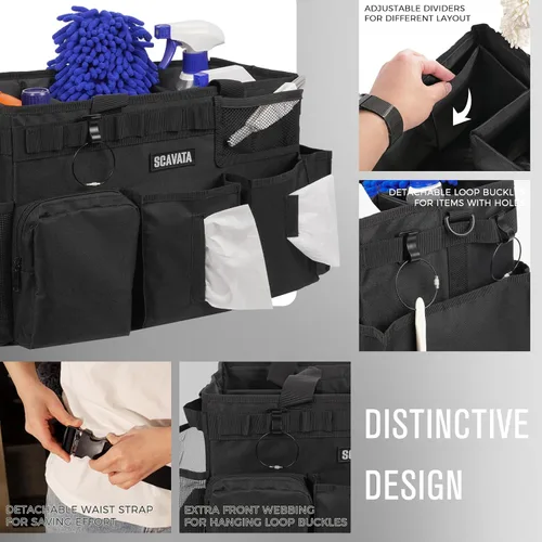 Vista 3 de SCAVATA Bolsa de aseo portátil, organizador de suministros con asa y correas para el hombro para amas de casa, organizador de herramientas