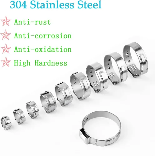 Vista 2 de 50 abrazaderas de manguera de oreja única de 1.177 in-1.303 in, abrazaderas de engarce de oreja, anillos de engarce de oreja, abrazaderas