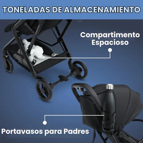 Vista 5 de Delta Children Icon - Cochecito ultra compacto ligero para uso diario y de viaje, plegado con una sola mano, solo 15.6 libras, cabe en Negro