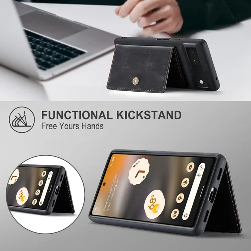 Vista 2 de Funda para Google Pixel 7A, cartera magnética desmontable con ranura para efectivo, soporte de carga inalámbrica, función atril compatible con Negro