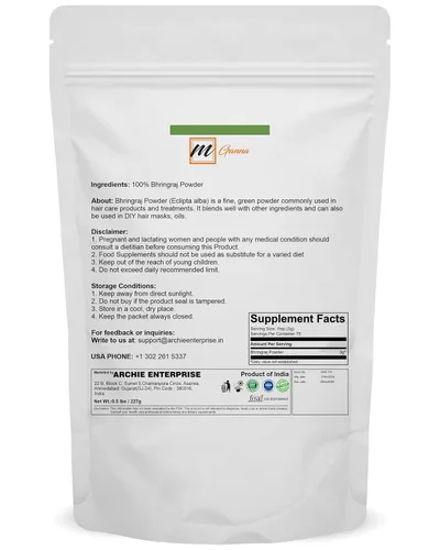 Vista 2 de (½ libra) 100% natural Bhringraj Powder Pure Eclipta Alba para la salud del cabello y la piel, 0.50 libras, 8.01 oz
