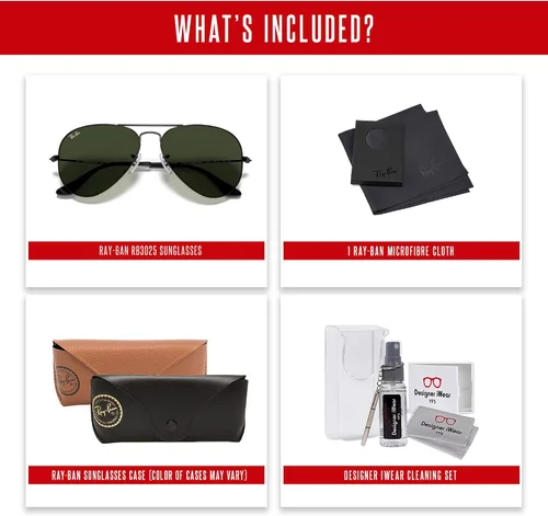 Vista 3 de Ray-Ban RB3025 - Lentes de sol de aviador de metal para hombre y mujer + paquete con kit de cuidado de gafas iWear de diseñador