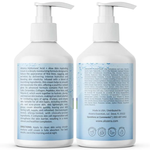 Vista 7 de Alozera Loción facial y corporal de ácido hialurónico con aloe vera, loción hidratante diaria para hidratación y refresco de la piel seca, no grasa