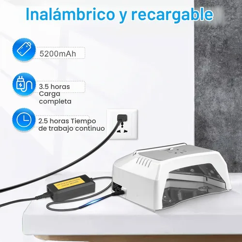 Vista 5 de IMENE - Lámpara de uñas profesional LED UV, inalámbrica, 72 W, luces UV para uñas de gel con ventilador, secadora de uñas recargable con mango