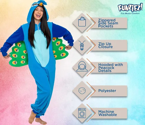Vista 4 de FUNZIEZ! Pijama de pájaro una pieza Disfraz de loro adulto de felpa