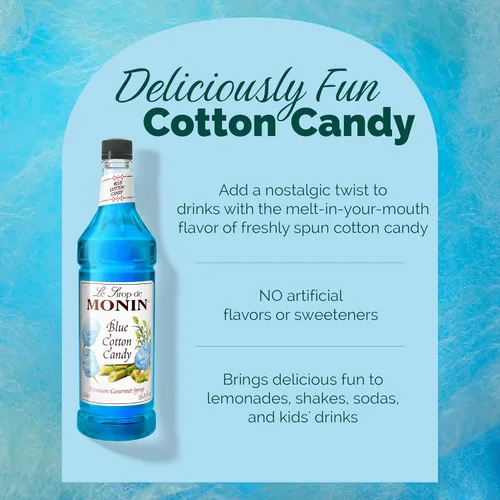 Vista 3 de Monin - Blue Cotton Candy Jarabe prémium para limonadas, batidos, refrescos y más (botella de plástico sin BPA, 1 litro)