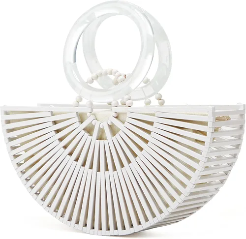 Vista 8 de Bolso de bambú para mujer, con asa superior, bolsa de mano con bolsa interior, bolsa hobo para regalo para mujer