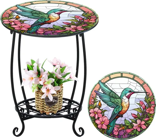 Vista 40 de Cinnvoice Mesa auxiliar redonda para exteriores, mosaico pequeño, decoración de patio, planta interior, mesa de té para patio, porche, jardín, sala