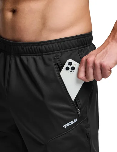 Vista 6 de TSLA Pantalones de ciclismo térmicos a prueba de viento para hombre, pantalones de ciclismo con forro polar, pantalones de ciclismo para exteriores