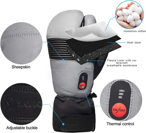 Vista 2 de SAVIOR HEAT Guantes de esquí con calefacción, batería recargable eléctrica, para hombres, mujeres, niños, invierno, snowboard, motocicleta