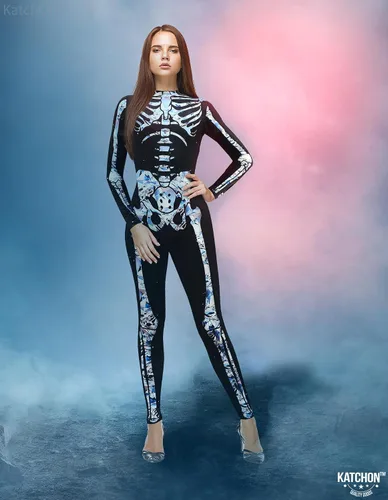 Vista 6 de KatchOn Disfraz de esqueleto plateado - Body de esqueleto para mujer para Halloween truco o trato