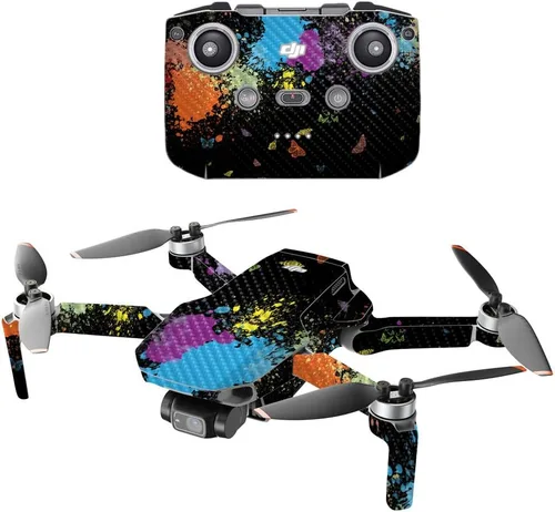 Vista 8 de MIGHTY SKINS Fibra de carbono compatible con el dron portátil DJI Mini 2, humo brillante, acabado de fibra de carbono texturizado protector