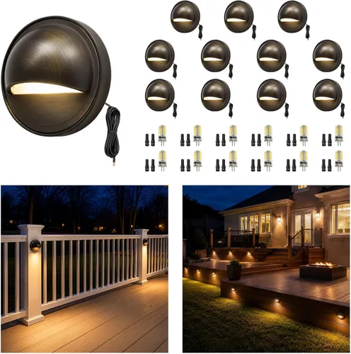 Vista 10 de Gardenreet Luz de cubierta de latón macizo, 12 V, 2700 K, blanco cálido G4, 1 paquete