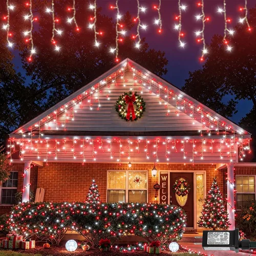 Vista 15 de Luces de carámbano azules y blancas para exteriores, tira de 400 luces LED de 33 pies para interiores, 8 modos conectables, luz de Navidad de Azul