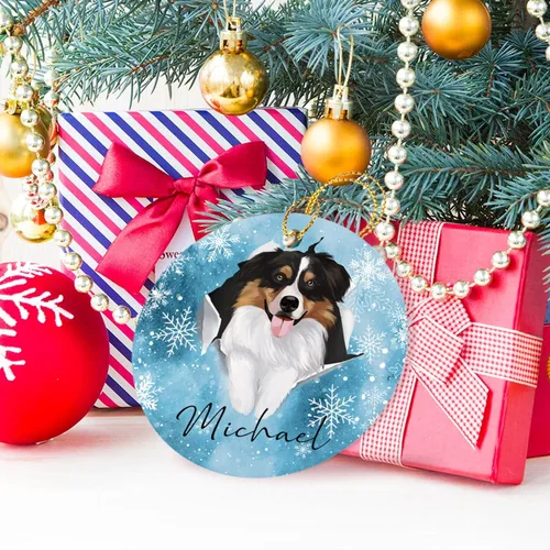 Vista 3 de Adornos de pastor australiano, regalos para Navidad, adorno de pastor australiano personalizado, adornos únicos de pastor australiano, vacaciones