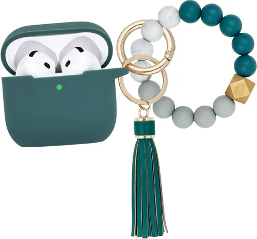 Vista 10 de KOUJAON Funda compatible con AirPods 4, funda protectora de silicona suave con llavero de pulsera, compatible con auriculares inalámbricos Apple Té