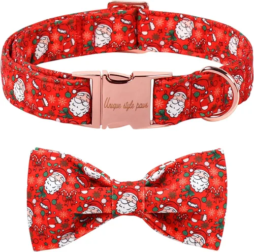 Vista 21 de Unique style paws Collar de perro de algodón con lazo, collar para cachorro con cuadrícula negra y azul para perros pequeños, medianos y grandes