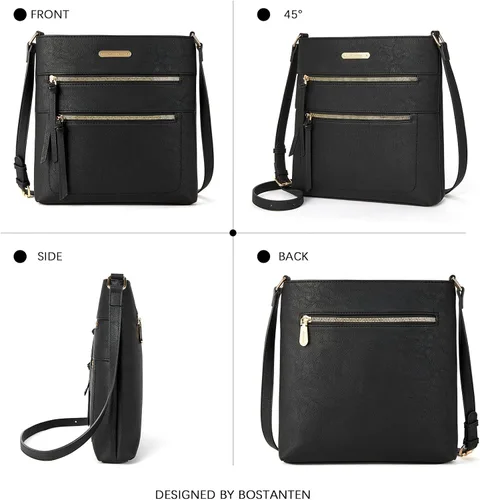 Vista 7 de BOSTANTEN Bolsos cruzados para mujer, de piel vegana, de moda, con correa ajustable, bolsillo con cremallera